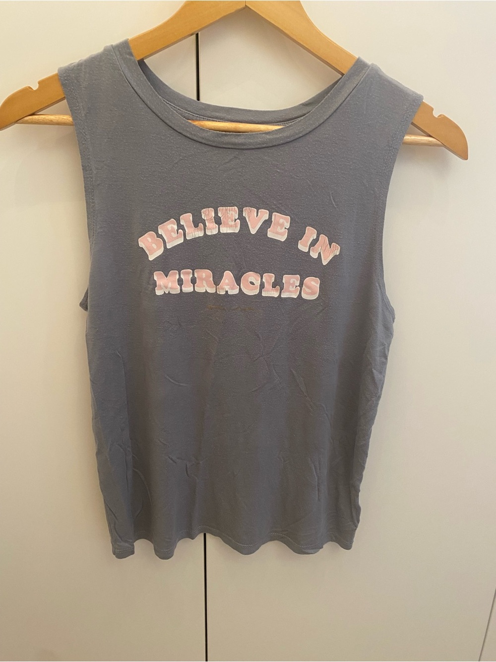 Spiritual Gangster Gray Muscle Tee with Pink 'Believe in Miracles' Print